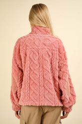 Blush Fuzzy Fleece Half Zip Cable Sweatshirt, Sweatshirts, $ 45.00, A Moment Of Now™